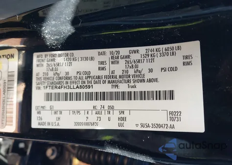 2020 Ford Ranger Xlt из США, поврежденный, VIN 1FTER4FH3LLA80591